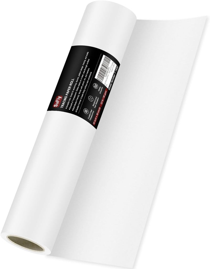 SUNFLY Tracing Paper Roll 18 Inch Wide x 30 Yards - Smooth Transparent 30lb/50gsm Trace Paper Roll for Drawing, Sketching, Sewing Patterns & Technical Drafts. - Image 1